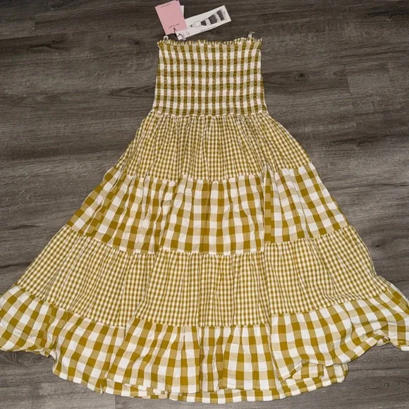 Avec Les Filles mixed print tiered cotton Gingham Maxi Skit - Picture 9 of 9